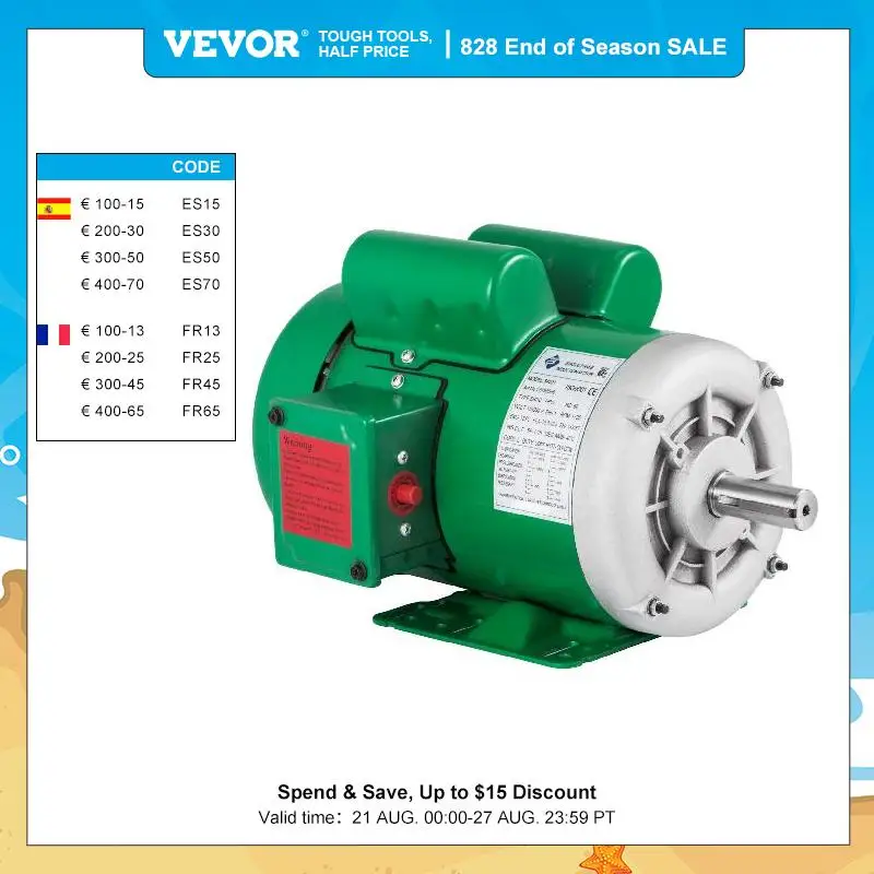 VEVOR Farm Duty 2HP Single Phase AC Motor With Mounting Bracket Max Speed 1800RPM 115/230V 60HZ Reversible TEFC IP65 Waterproof