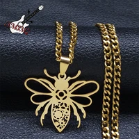 steampunk gear bee pendant necklace stainless steel gold color mechanical insect necklaces jewelry cadena hombre n4605s06