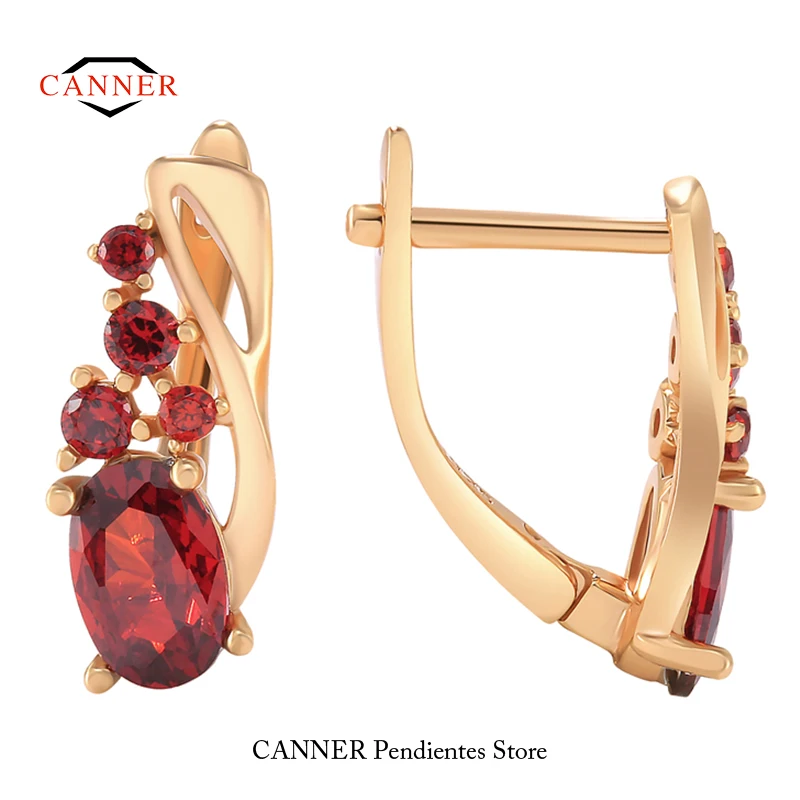 

CANNER Luxury 925 Sterling Silver Red Cubic Zirconia Piercing Ear Stud Earrings for Women Girls Wedding Party Fine Jewelry Gifts