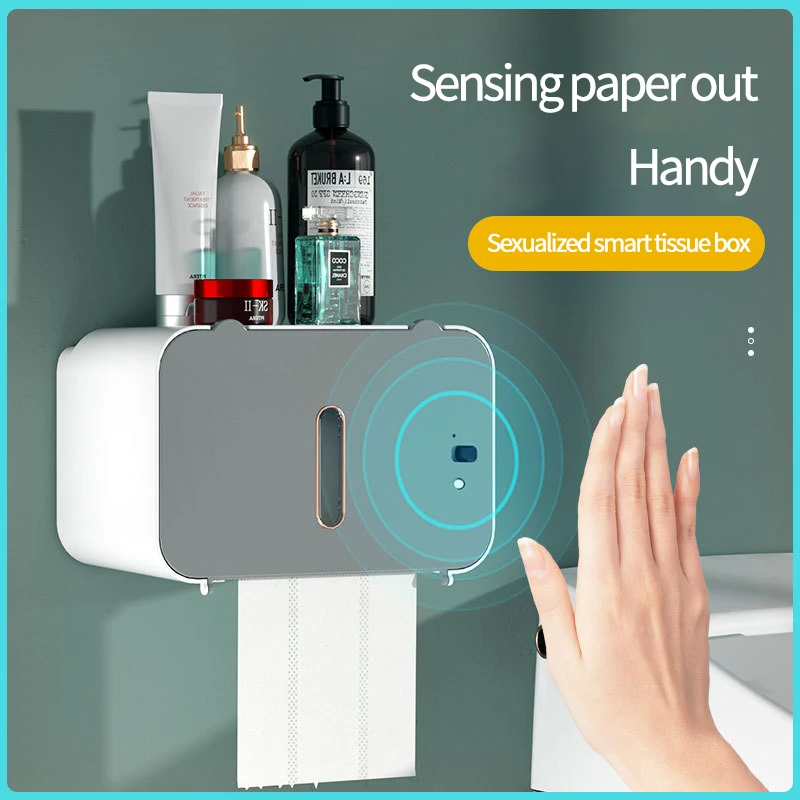 

Smart Sensor Tissue Box Toilet Paper Rack WC Paper Holder Induction Automatic Paper Feeder Tissue Case Wall-Mounted Punch-Free