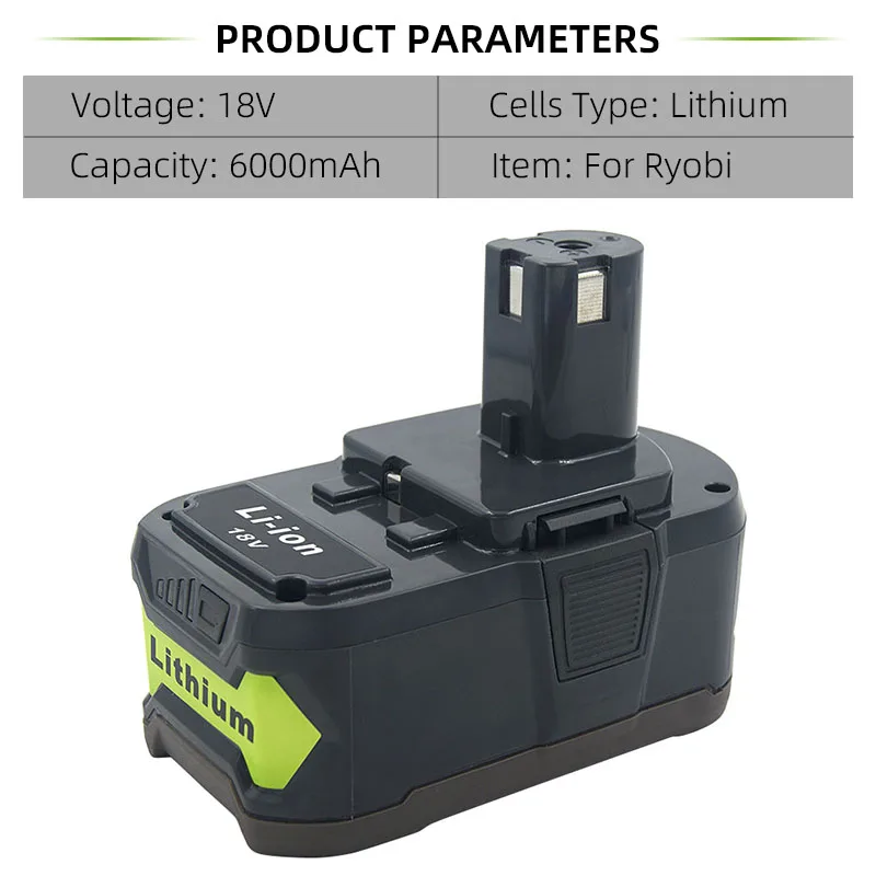 RB18L60 RB18L50 18V 6Ah Li-ion Rechargeable Battery for Ryobi ONE+ P108 P109 P106 P105 P104 P103 RB18L40 BPL1820 BIW180 BID1821 |
