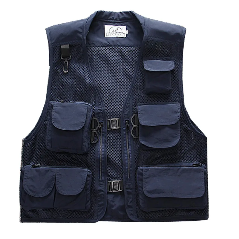 

2022 Plus Size Multi Pockets Vest Men Summer Mesh Breathable Photography Waistcoat Reporter Director Casual Vest Work Uniform