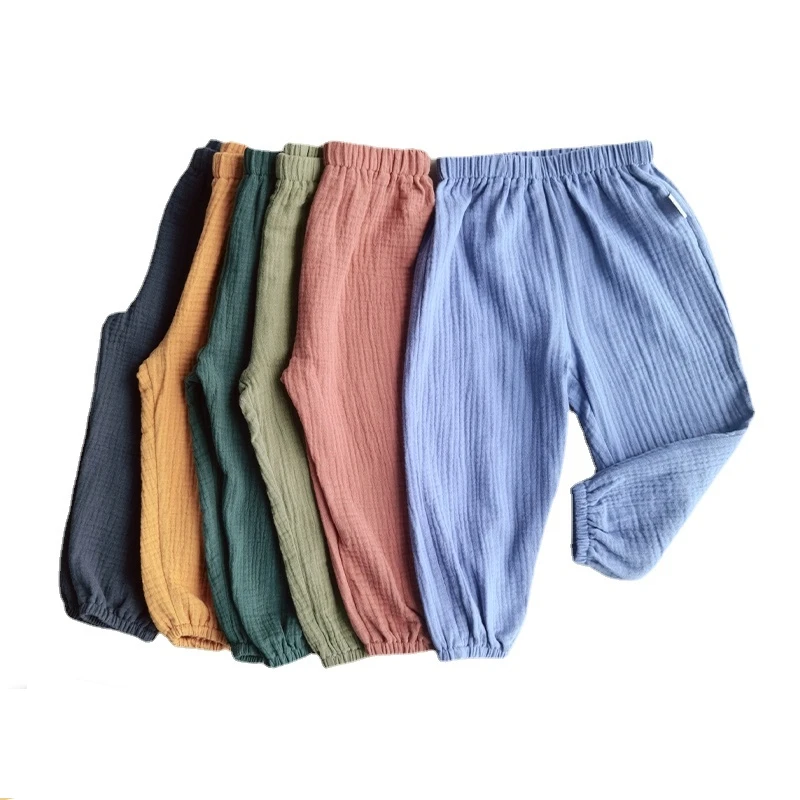 Enlarge Casual Pants Children Summer Pants Loose Korea Style Solid Color Breathable Trousers Boys Girls Simple Kids Sweatpants Kids