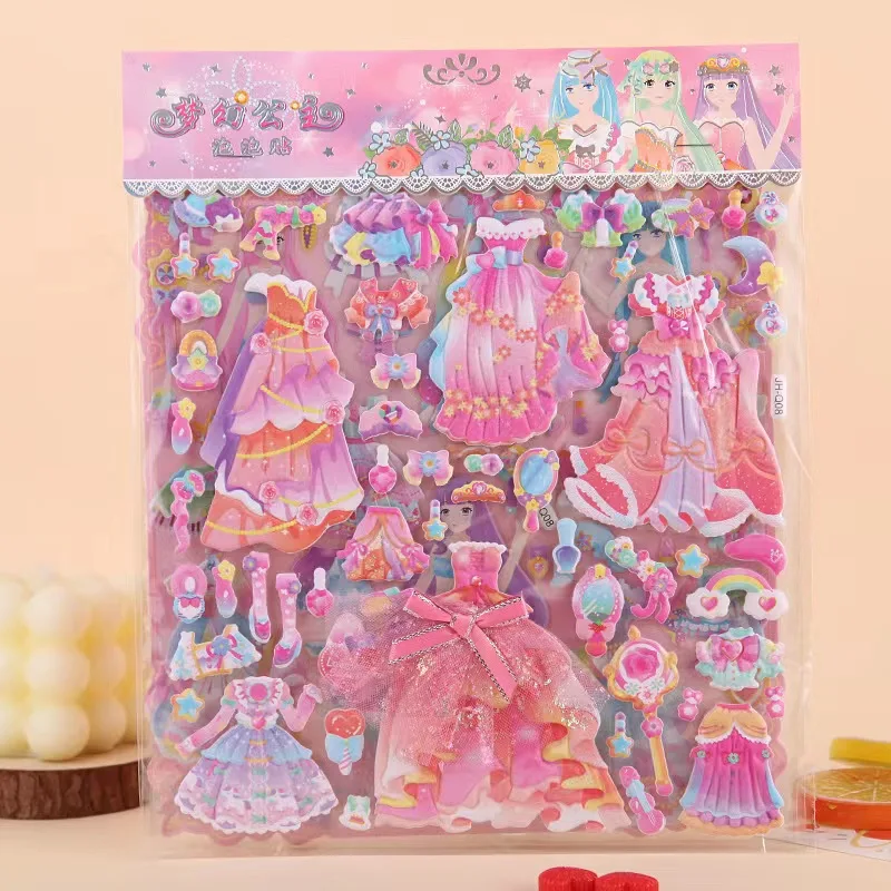 

1Pcs Princess Dress Up Stickers Girls 3D Puffy Double Layers Kawaii Reusable Dressup Sticker Clothes Game for Girls Kid Children