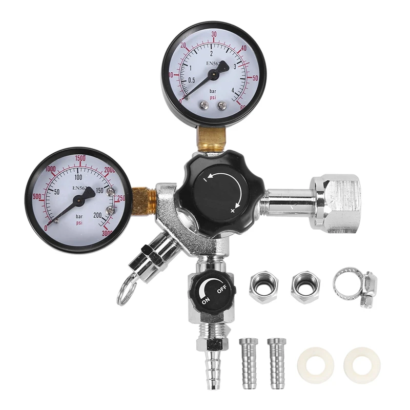 

Keg Regulator, Thread To Barb CO2 Kegerator Regulator With Pressure Adjustment Knob, Beer Regulator With Safety Manual Pressure