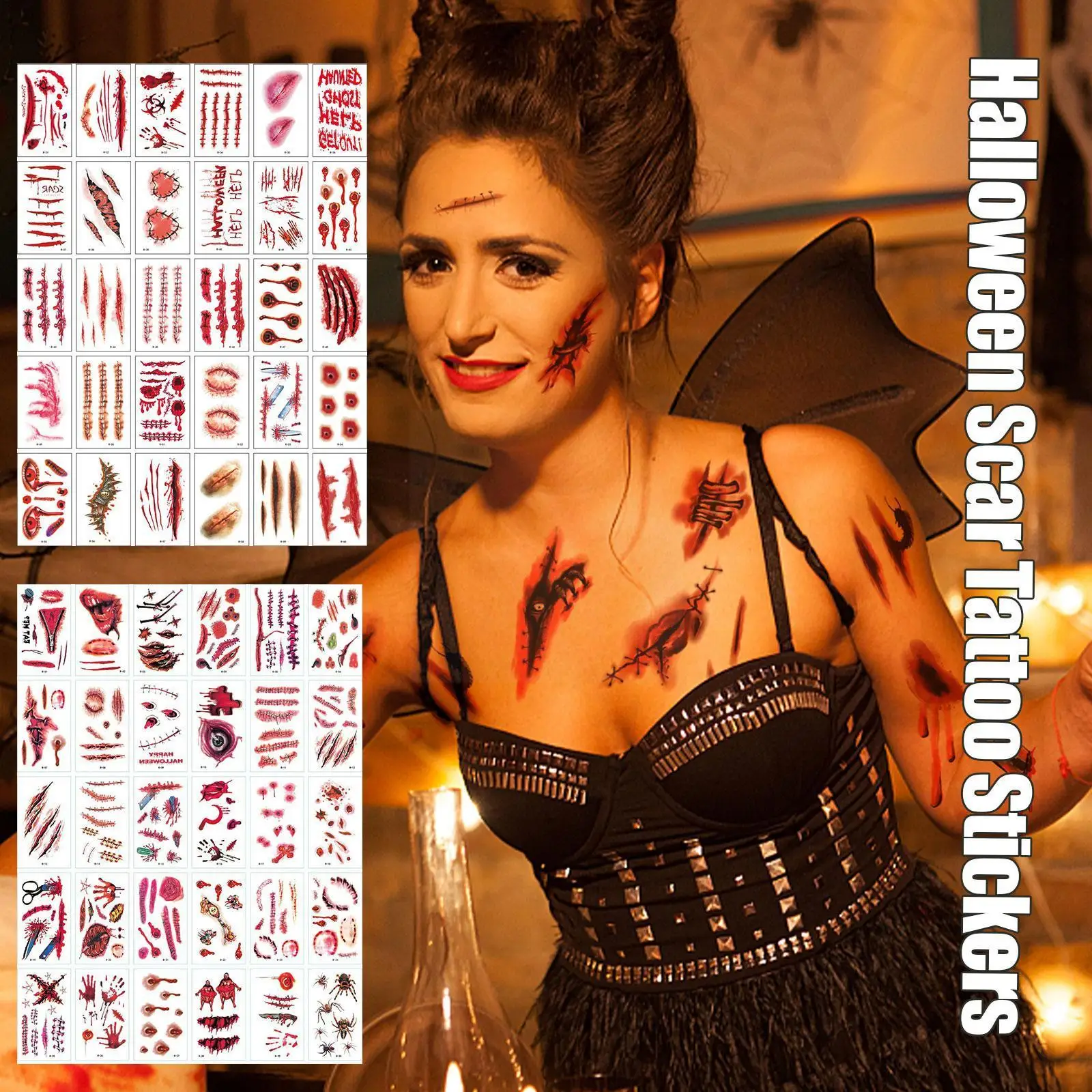 

30 листов, наклейки-татуировки на Хэллоуин, шрамы, «сделай сам вечерние, ужасы, лицо, искусственные раны, тело, временные реалистичные художес...