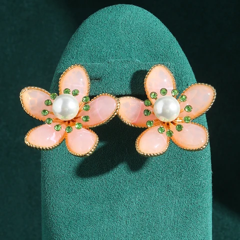 LOVE GREEN LIVE GREEN Винтажные серьги с розовым цветком опал медь