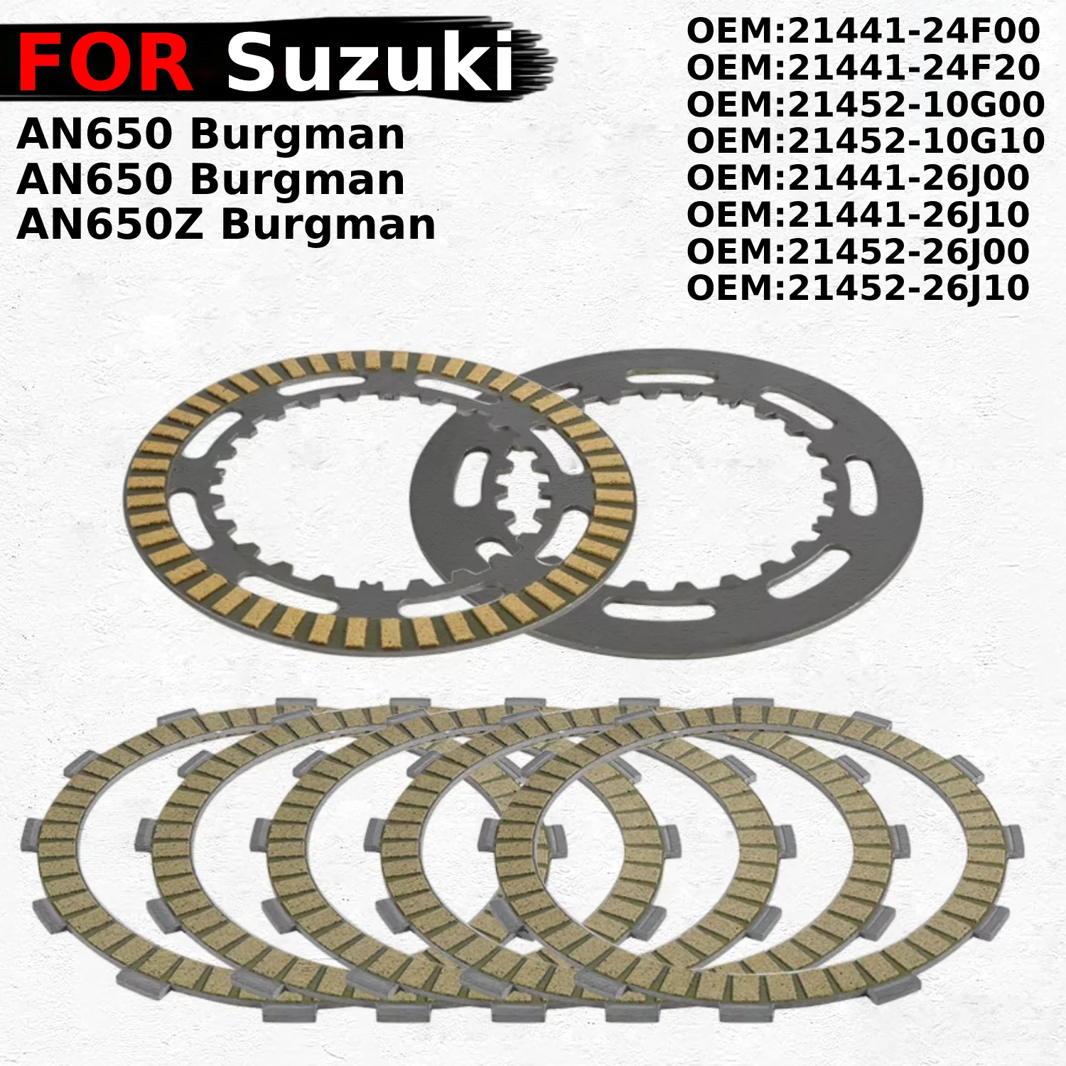 

Мотоциклетные фрикционные диски сцепления для Suzuki AN650 Burgman AN650Z Burgman ABS 21441-24F00 21452-10G10 21452-10G00