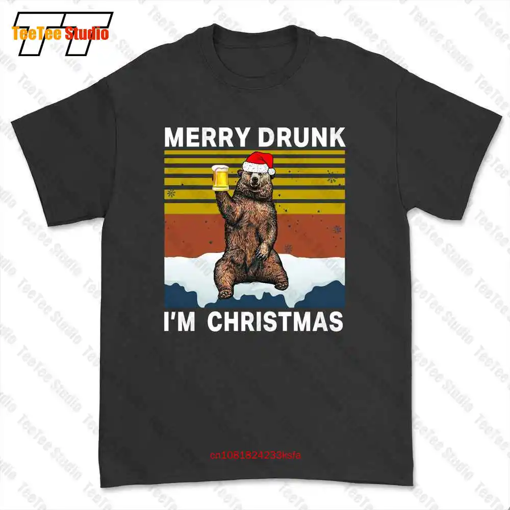 Рождественская футболка с изображением медведя пива веселого пьяного Im O78X