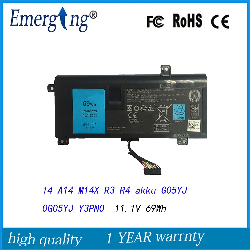 Новый оригинальный аккумулятор G05YJ для ноутбука Dell Alienware 14 M14X R3 14D-1528 0G05YJ Y3PN0 8X70T 14 A14 R4, 11,1 В, 69 Втч