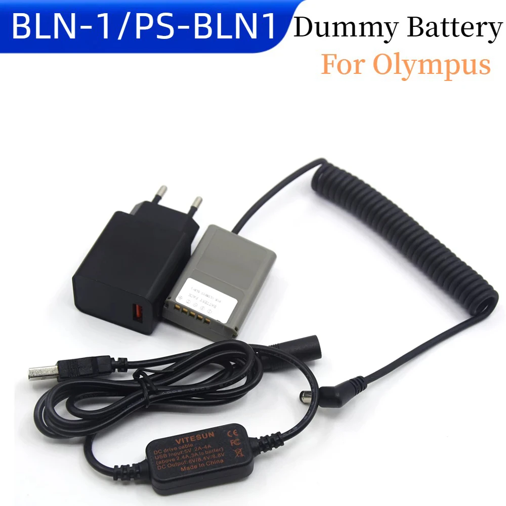 

USB DC Adapter Cable+Charger Fast Charging 18W+BLN-1 PS-BLN1 Dummy Battery for Olympus OM-D E-M5 II 2 E-M1 PEN E-P5 Camera
