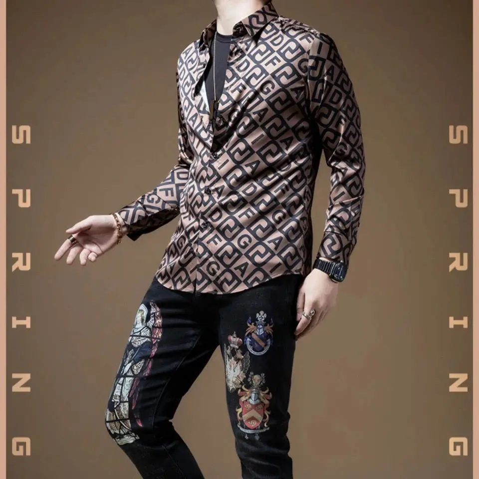 Men age season long sleeve shirt han edition tide handsome light luxury leisure senior shirt cardigan coat