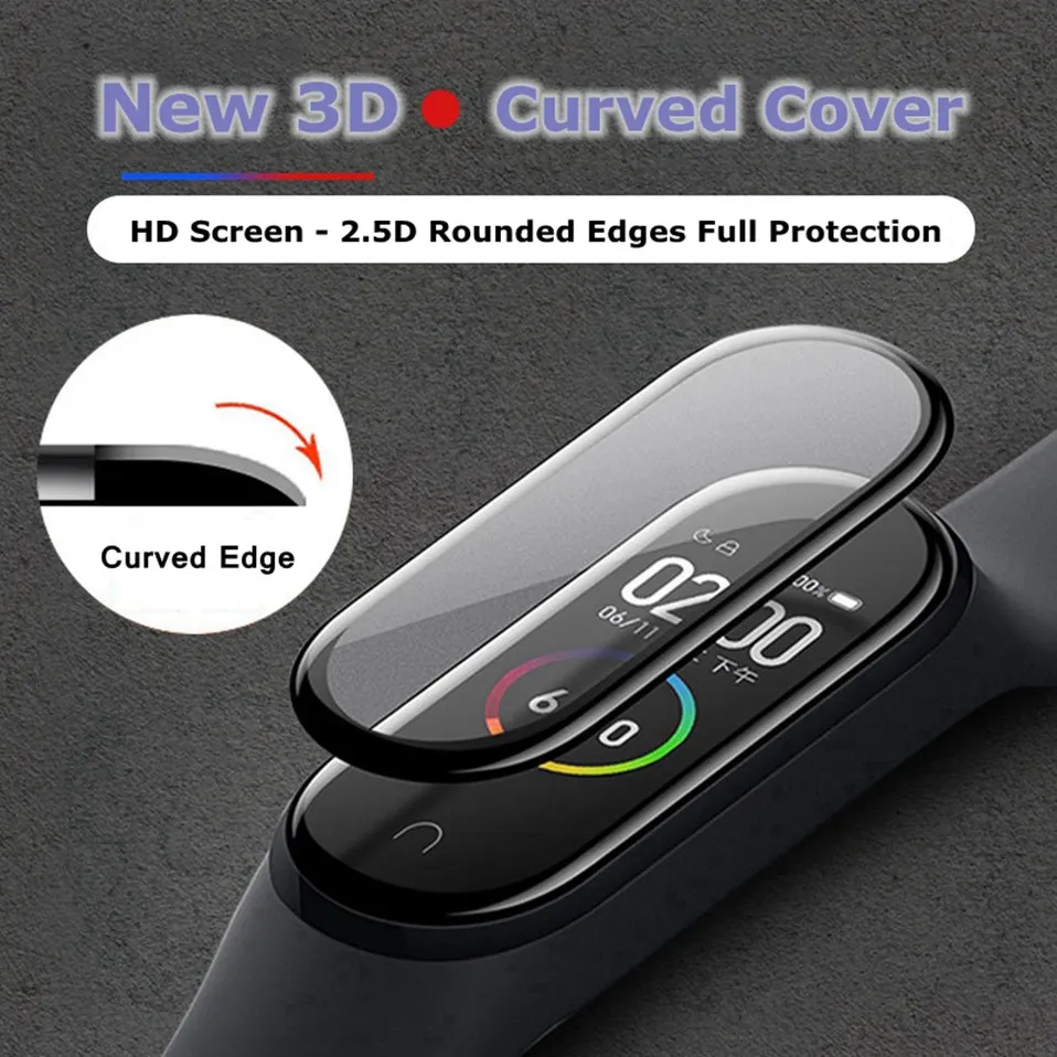 9D Film Glass for Xiaomi Mi band 4 5 6 Screen Protector Miband Smart Watchband Full Protective Cover Case Strap Bracelet |