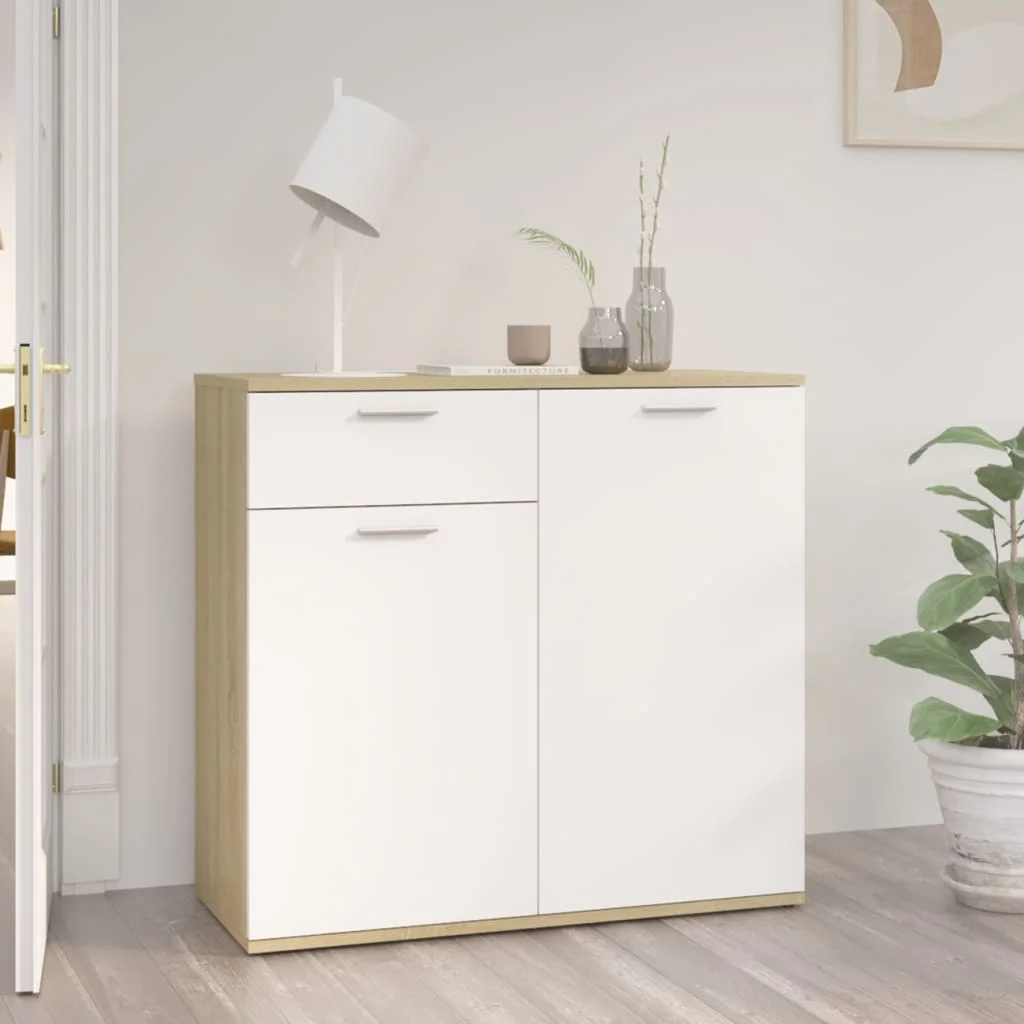 

Sideboard White and sonoma Oak 80x36x75 cm chipboard