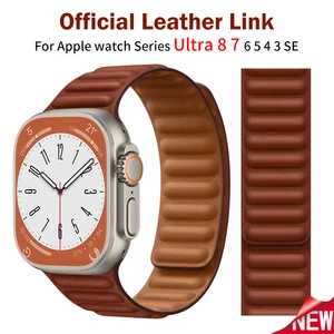 Ремешок кожаный для Apple Watch Band, магнитный браслет для iWatch Series 8 Ultra 3 SE 6 7, 45 мм 41 мм 44 мм 40 мм 49 мм