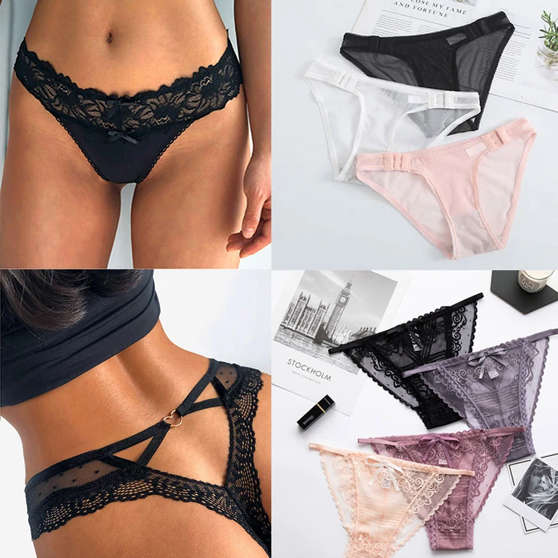 

Women Sexy Adjustable Transparent Panties Lingerie Intimates Girl Lace Briefs Underwear Solid Color Comfort Mesh Soft Underpants