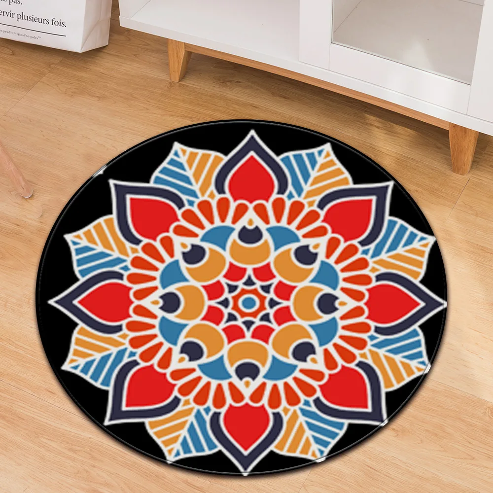 Bohemian style psychedelic geometric printing non-slip round carpet floor mats bedroom living room home decoration | Дом и сад