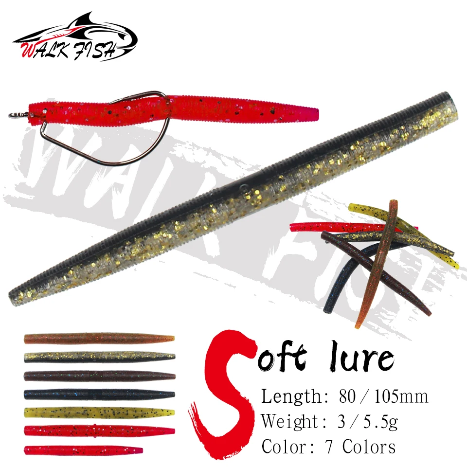 

WALK FISH Мягкая приманка в виде червя, 5 шт., 80 мм/105 мм, приманка с солью для ловли рыбы