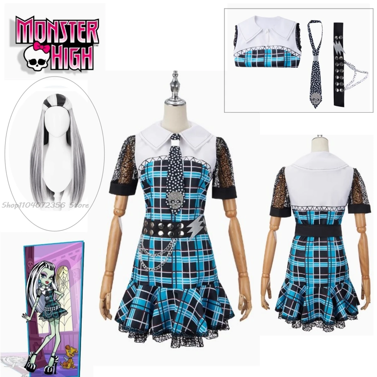 Женский костюм для косплея Monster High Frankie Stein парик на Хэллоуин карнавал ролевые