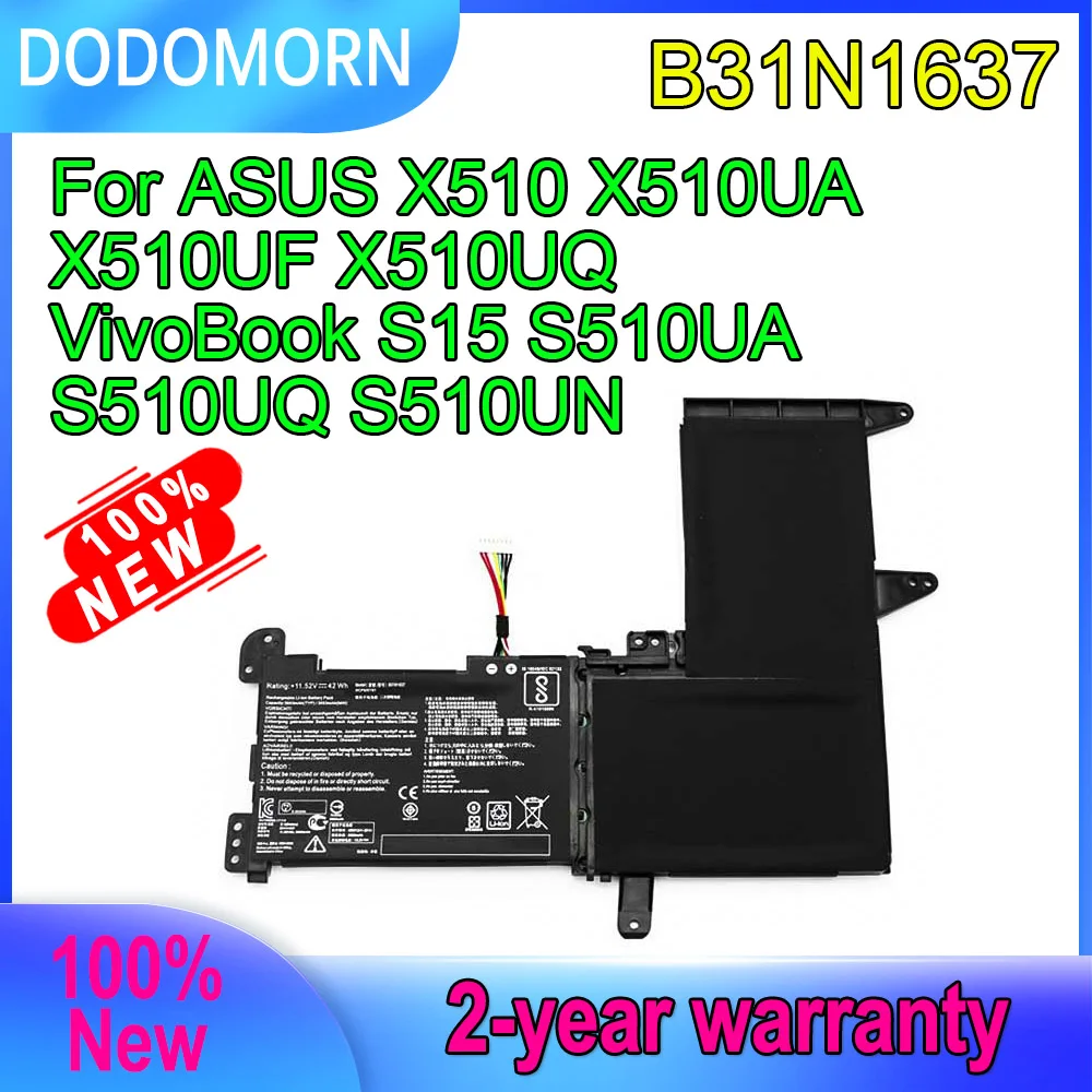 

DODOMORN B31N1637 C31N1637 Battery For ASUS X510 X510UA X510UF X510UQ VivoBook S15 S510UA S510UQ S510UN Series 11.52V 42Wh
