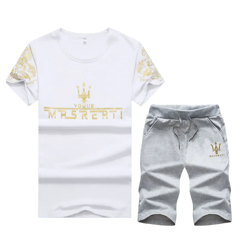 Summer Men's Set Short Sleeve T-shirt Set Fashion Print Maserati Pattern Sportswear Casual Top Shorts Breathable Sportswear