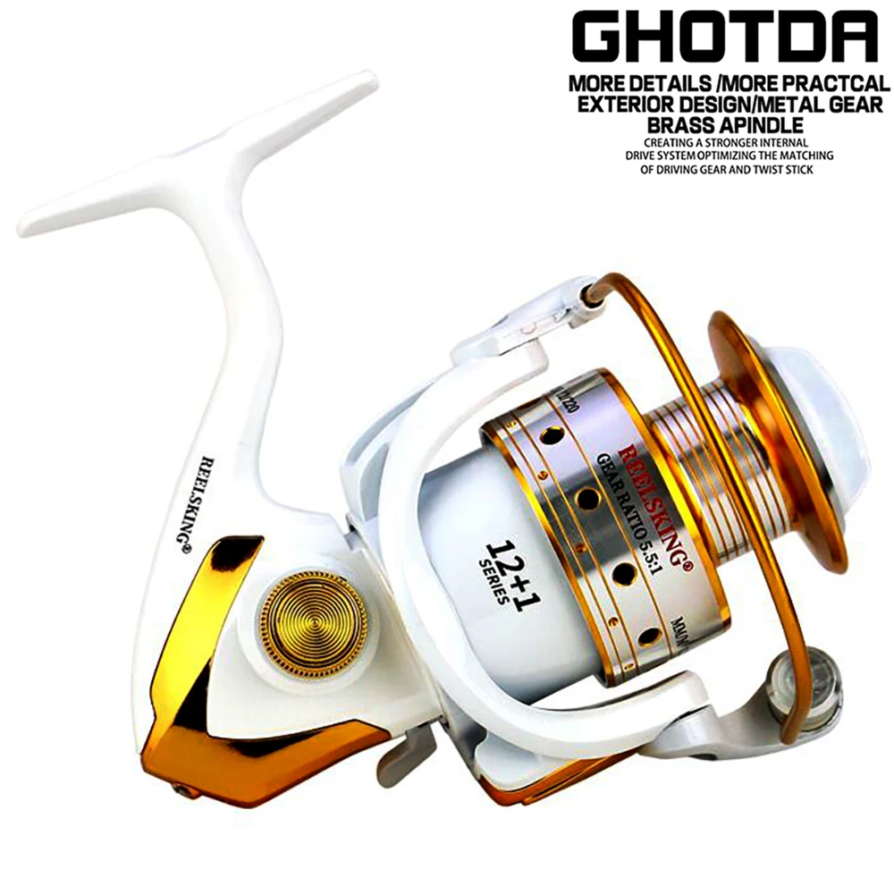 

GHOTDA Spinning Reel Lure Fishing Saltwater 1000 2000 3000 4000 5000 6000 Series 5.5:1 Gear Ratio Fishing Reel White Reel