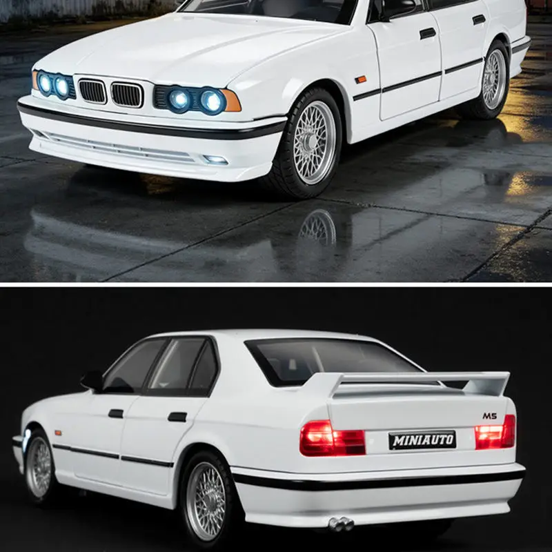 Фото Масштабная модель спортивного автомобиля BMW M5 E34 1989 года (1:24), литая из металла, классическая, с имитацией звука и света, игрушка для детей, подарок №3