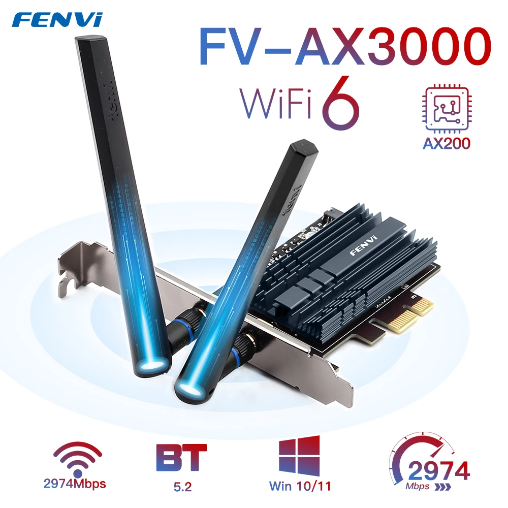Fenvi AX3000 Wi-Fi 6 3000Mbps Wireless PCIe For Bluetooth 5.2 WiFi Adapter Intel AX200 Wi-Fi Card 802.11AX 2.4G/5Ghz PC Win10/11