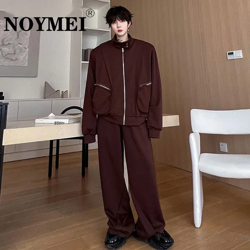 

NOYMEI Men's Cardigan Sweater Casual Two Piece Korean Style Tide Sports Set 2023 Autumn New Stand Neck Hoodies Baggy Pants