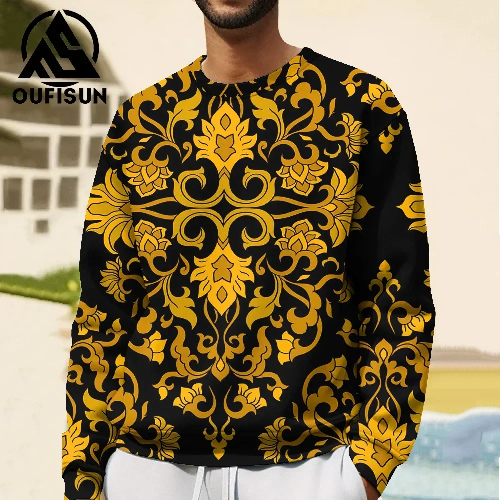 Винтажная Мужская толстовка футболка с длинным рукавом и 3D-принтом в стиле