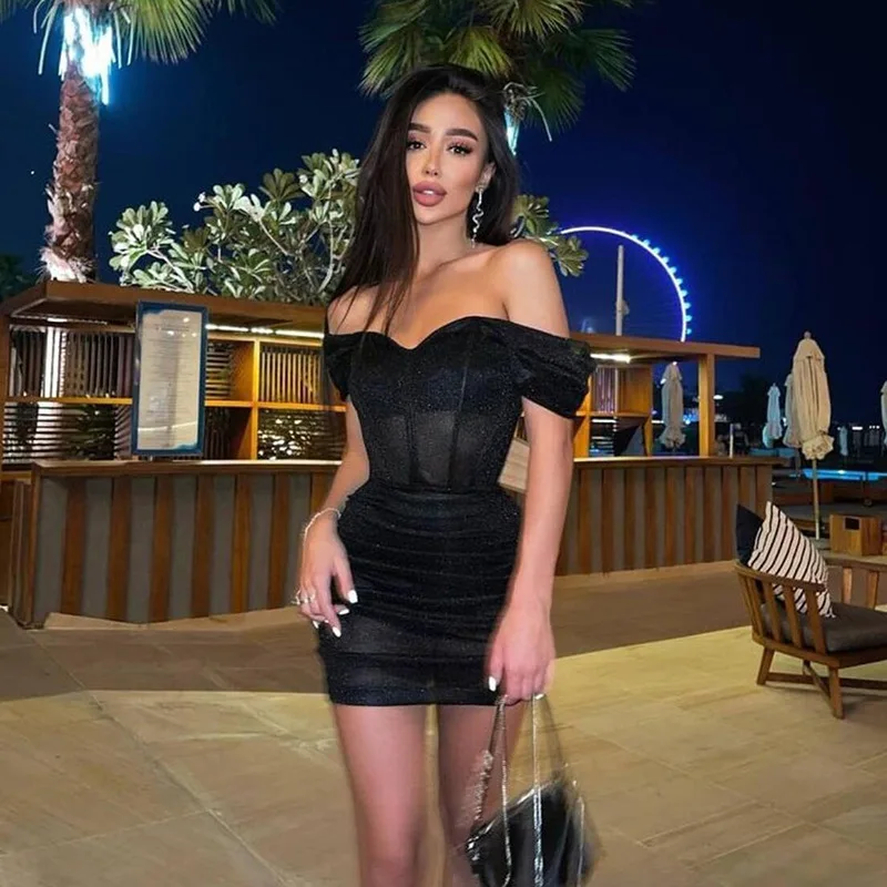 

Sexy Dress See Through Invisible Strap Mini Dress Off Shoulder Corset Bodycon Dresses Female Clothing Night Club Party Dresses