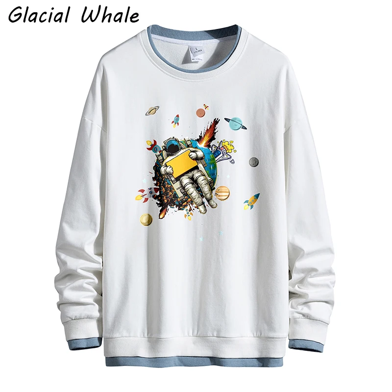 

GlacialWhale Crewneck Толстовка Мужская 2022 Новая Лоскутная Оверсайз Хип-Хоп Уличная Одежда Мужские Повседневные Белые Толстовки Толстовки Мужские