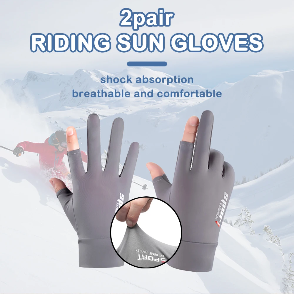 

2Pair Fishing Gloves Sun Protection Gloves Breathable Anti-slip Anti-UV Sport Cycling Ice Silk Outdoor Running Gloves Men Women