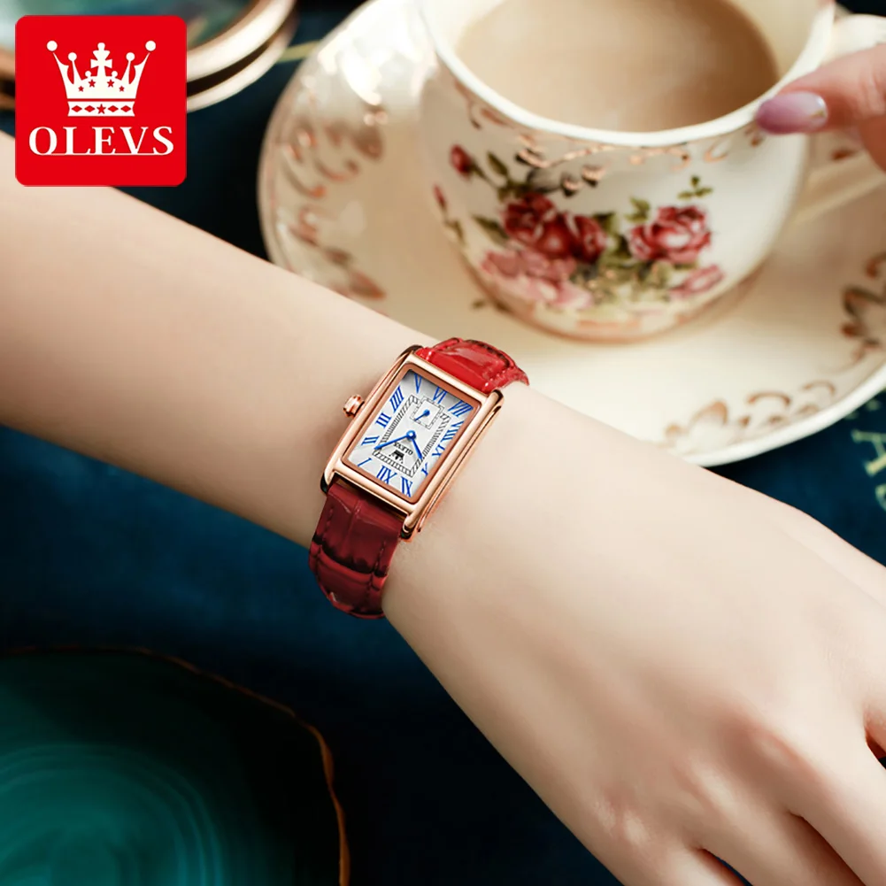OLEVS 6625 PU Strap Fashion Women Wristwatches Waterproof Square Rectangle Luxury Quartz Watches for Women enlarge