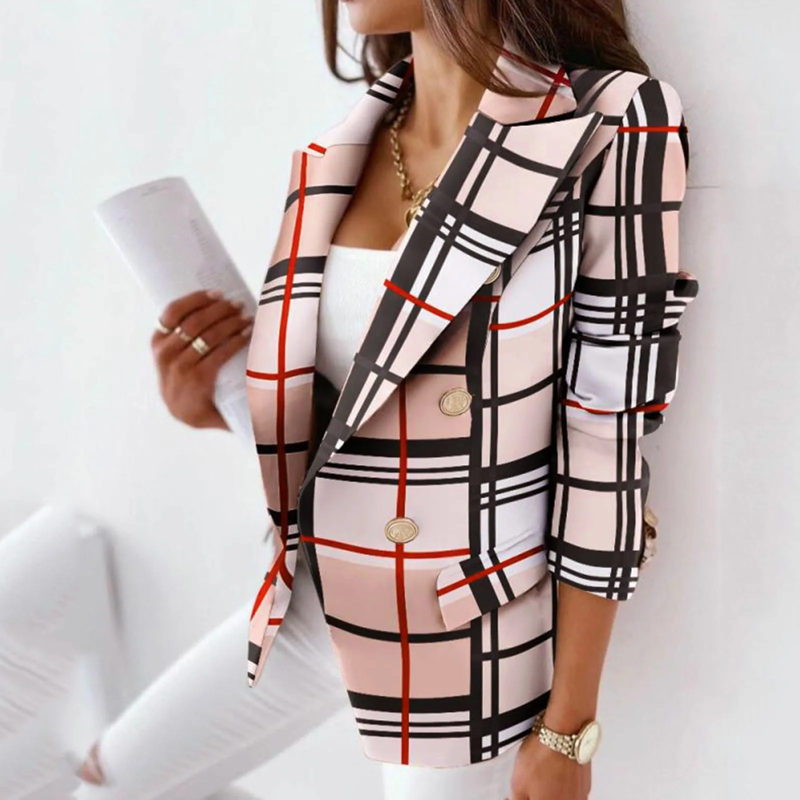 

Gallery Jackets Women Long Sleeve Double Breasted Fashion Print Suit Thin Small Jacket Womens Coats And Jackets