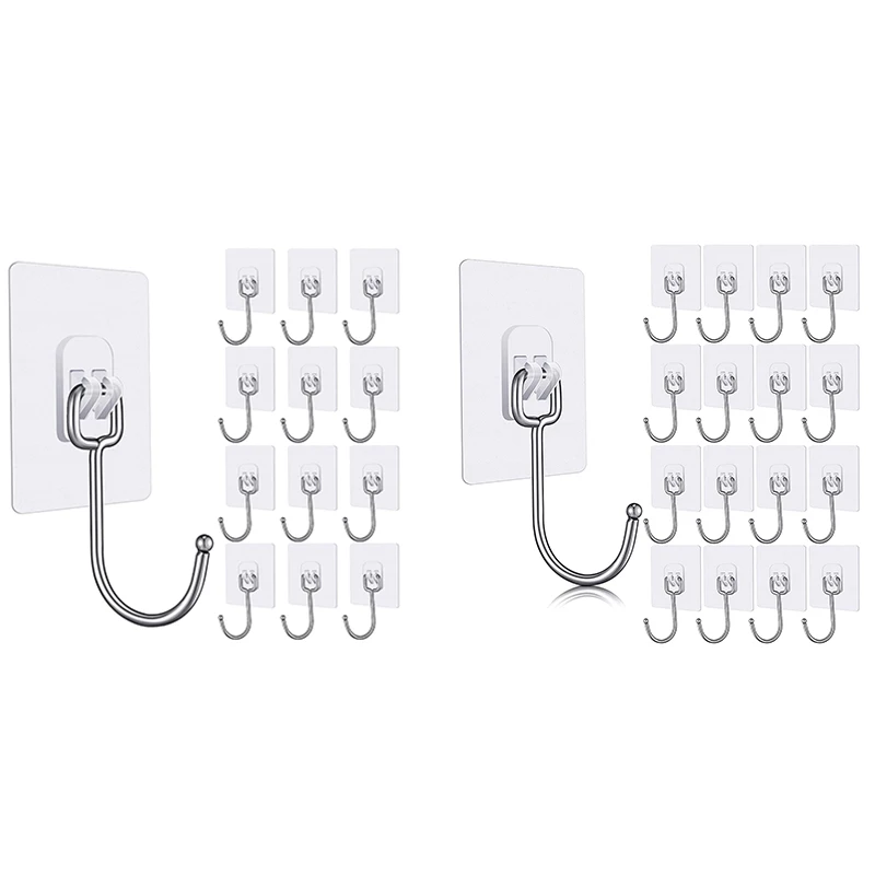 

Large Adhesive Hooks Wall Hooks 33 Lb (Max) Transparent Reusable Seamless Stainless Steel Hooks Waterproof