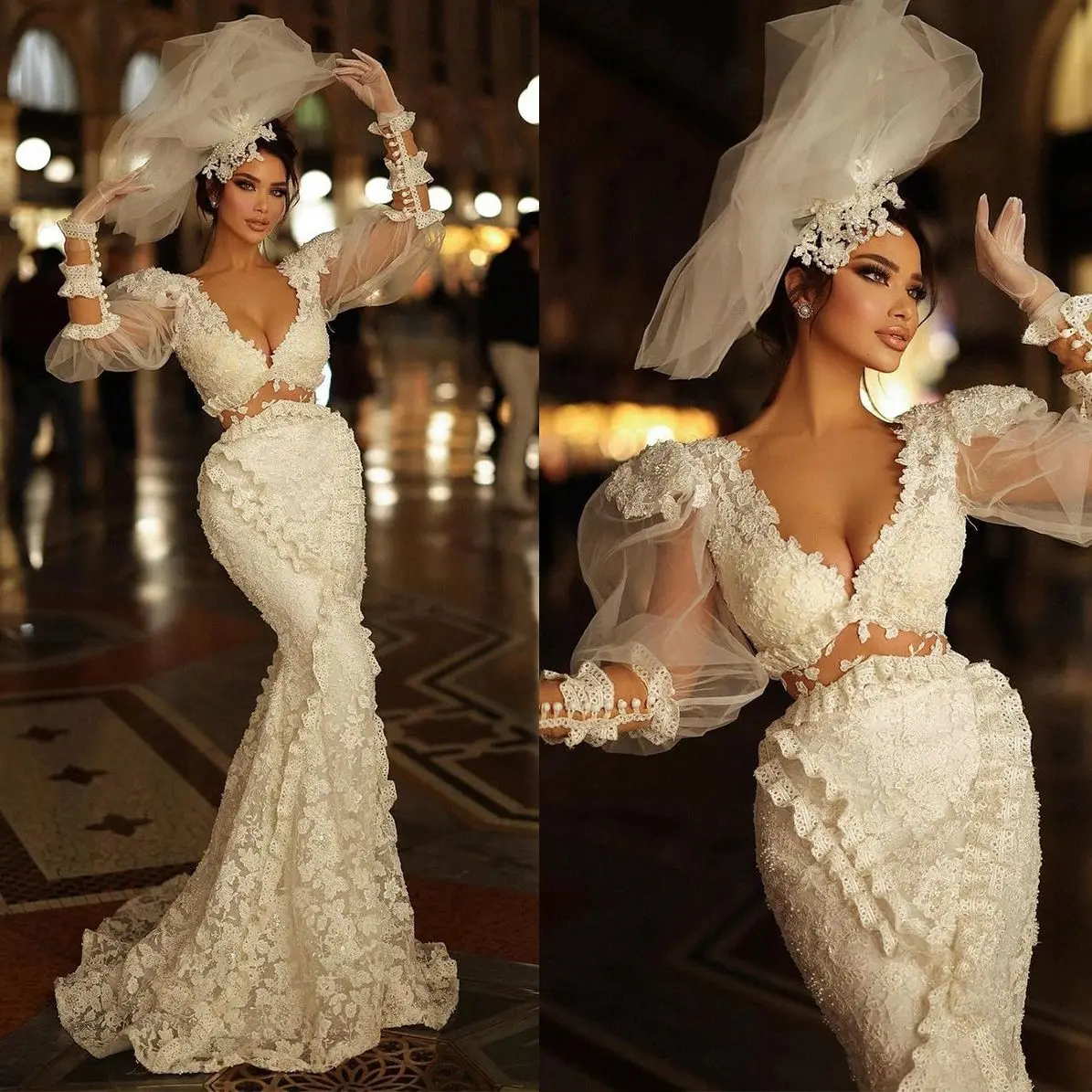 

Женское свадебное платье It's yiiya, белое кружевное платье цвета слоновой кости с рукавами-фонариками на заказ на лето 2019