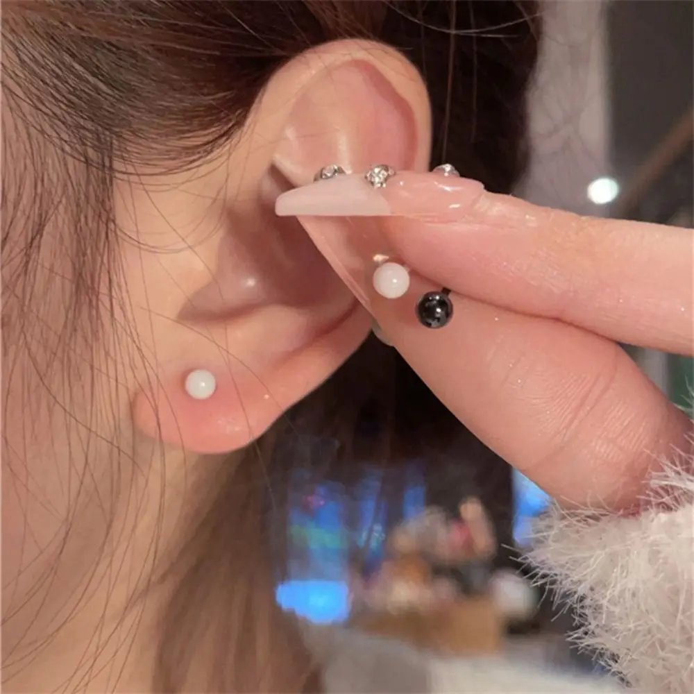 

1 Pair Creative Cool Luxury Ceramic Earrings Round Women Earrings Korean Style Earrings Mini Ear Stud Fashion Jewelry