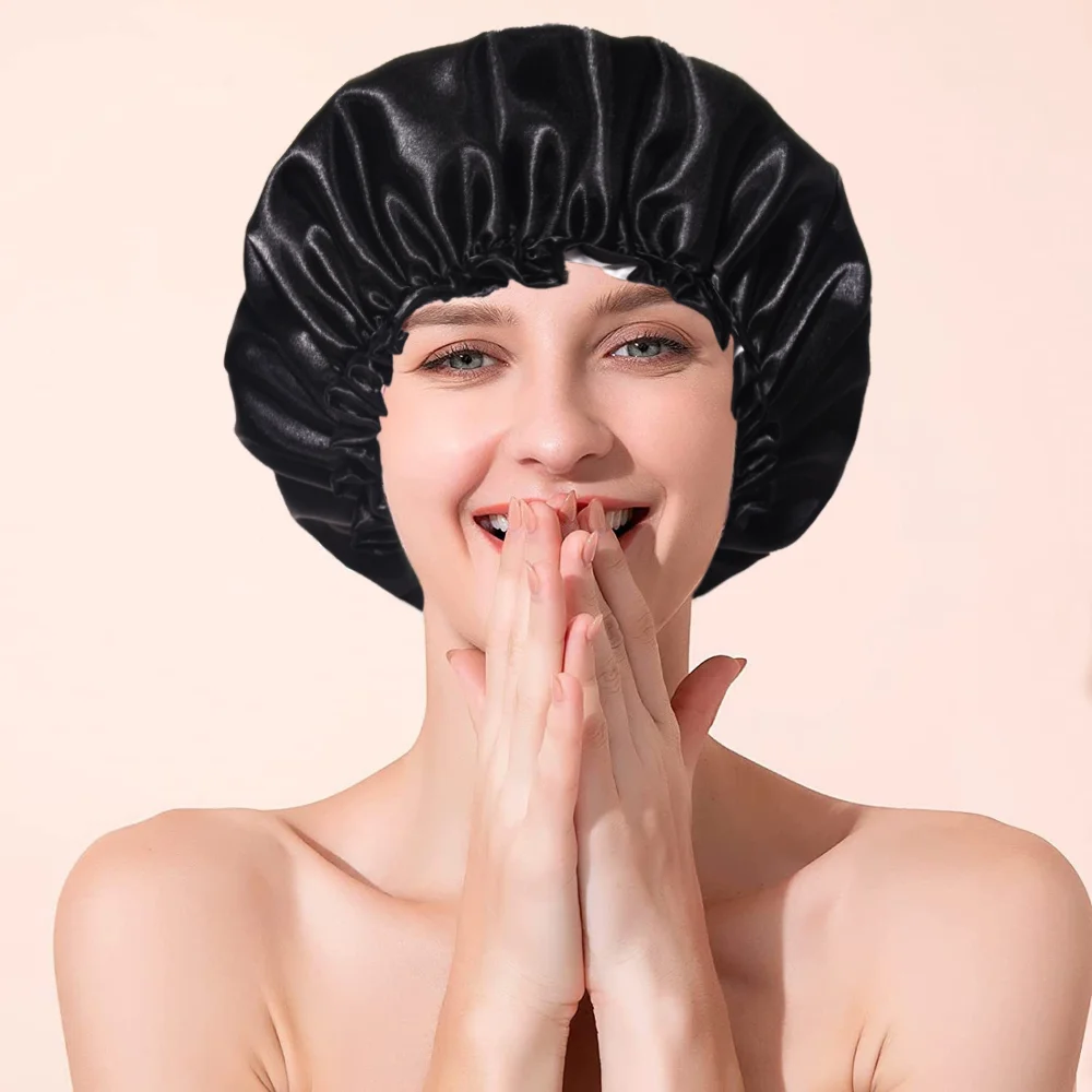 

Wholesale New Solid Women Satin Bonnet Fashion Silky Stain Big Bonnet for Lady Sleep Cap Headwrap Hat Hair Wrap Accessories