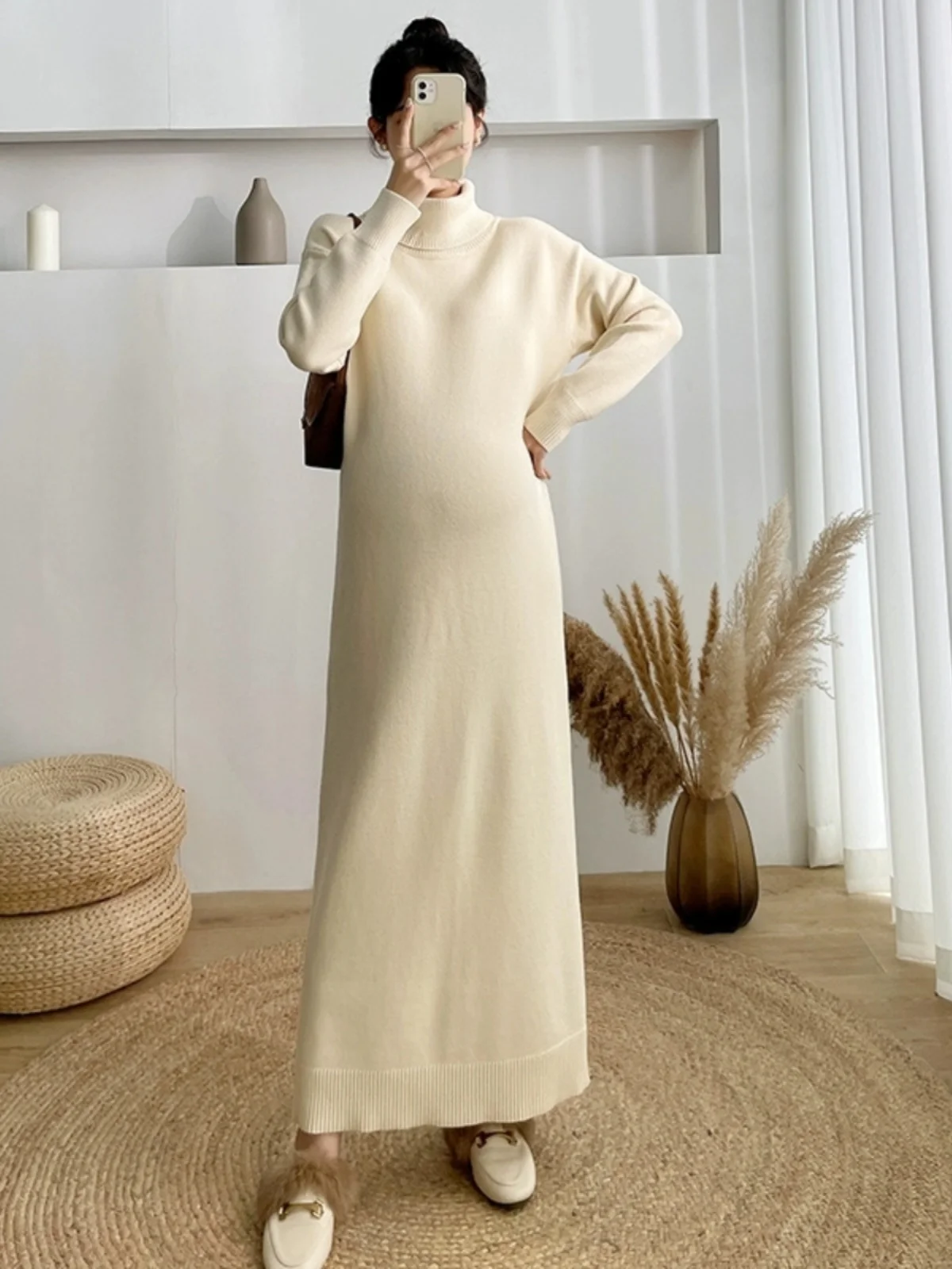 Женская водолазка больших размеров вязаная юбка с длинными рукавами осень-зима