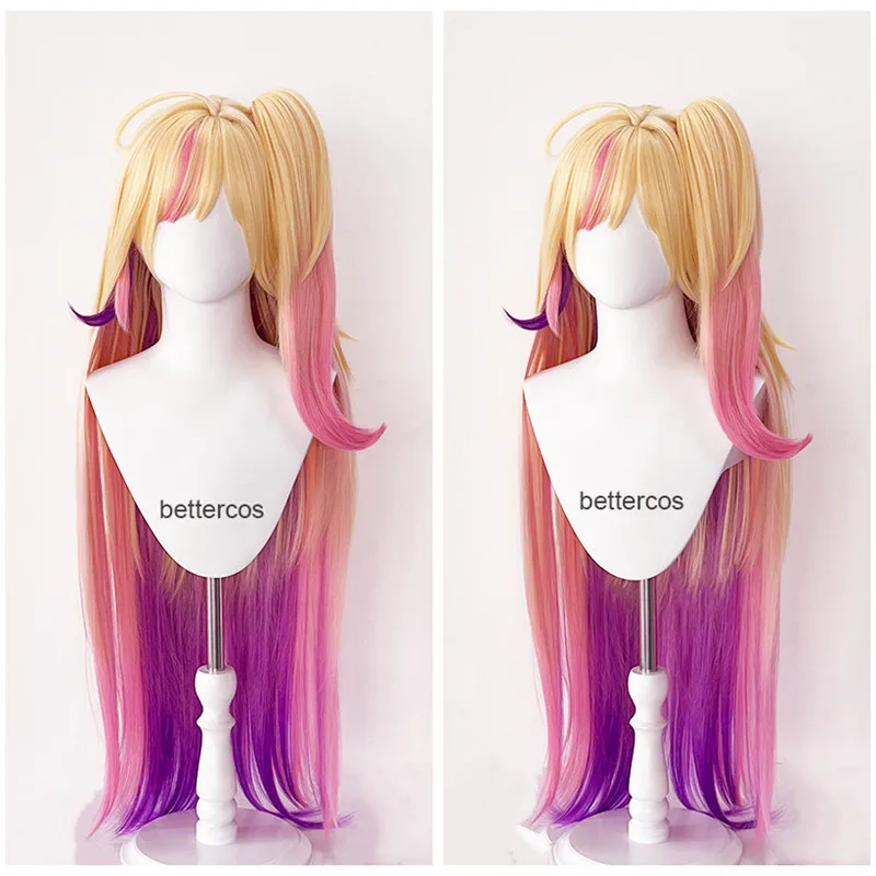 

LOL Star Guardian Seraphine Cosplay Wig Yellow Pink Purple Mixed Long 100cm Synthetic Hair Heat Resistant Wigs Wig Cap