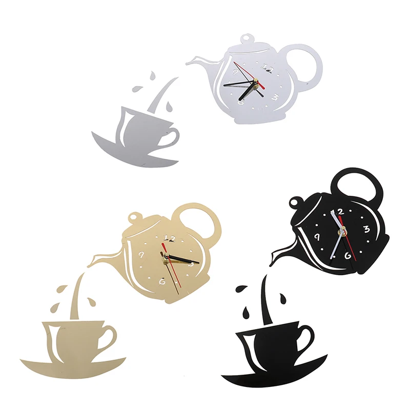 

Acrylic Wall Clocks Living Room Dining Room Home Decor Clock New Creative Kitchen DIY Coffee Cup Teapot 3D Wall Clock Decorative