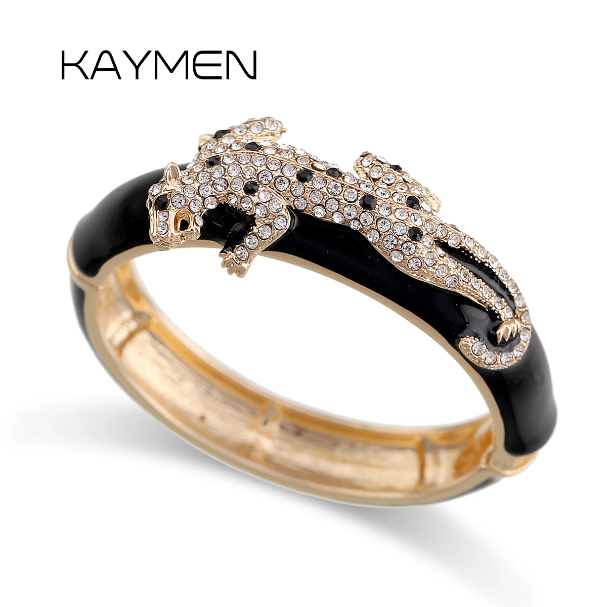 

Kaymen New Designed Leopard Inlaid Full Rhinestones Colorful Bracelet Cuff Bangle for Women Girls Gold Plated Wedding Party