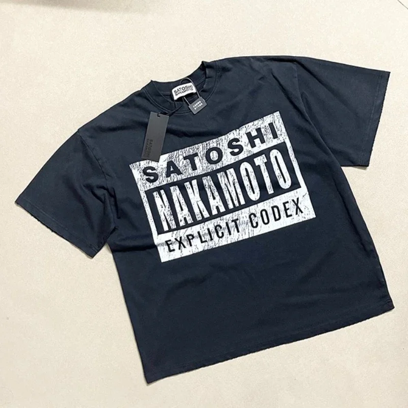 Фото Футболка с круглым вырезом Hole O-Neck Satoshi Outdoor Street с короткими рукавами для мужчин и женщин, дышащая, лучшего качества, в стиле ретро №2