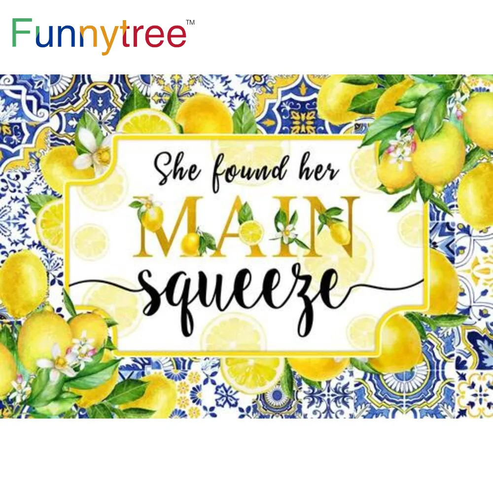 

Funnytree Lemon Bridal Shower Backdrop Bachelorette Party Engagement Birthday Flowers Pattern Decor Photocall Background