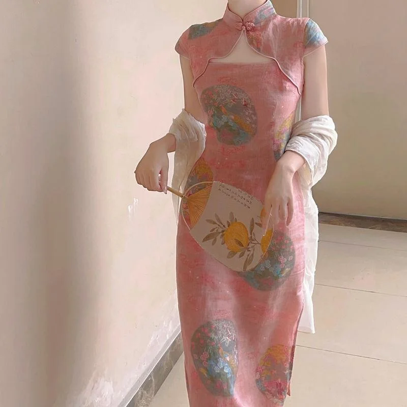 

Ethnic Clothing Traditional Chinese Style Women Cheongsam Elegant Ladies Evening Party Robe Gown Modern Sexy Short Sleeve Qipao