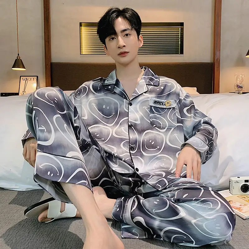 [New] men's pajamas men's long-sleeved spring and autumn youth student cartoon home suit