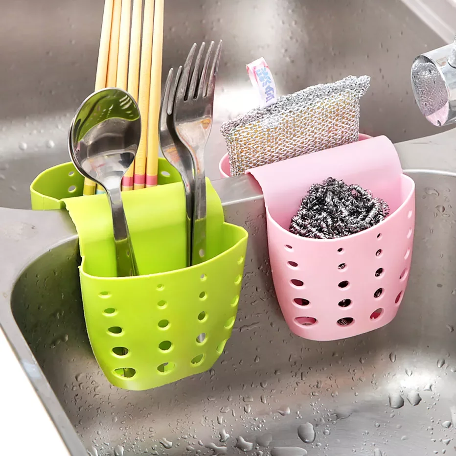 

2023NEW Adjustable Sink Draining Basket Double Pockets Saddle Shape Sponge Soap Storage Basket Kitchen Drainer Shelf