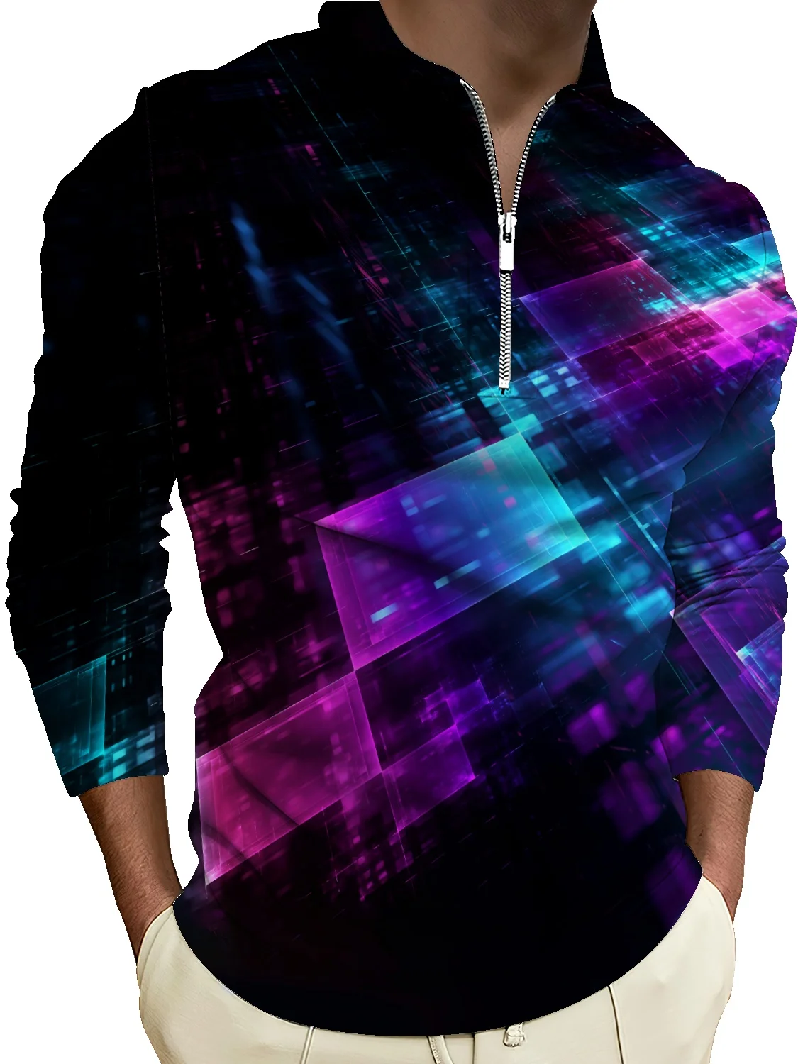 

Мужская футболка с длинным рукавом и принтом, осенняя разноцветная футболка-поло с отложным воротником и полумолнией