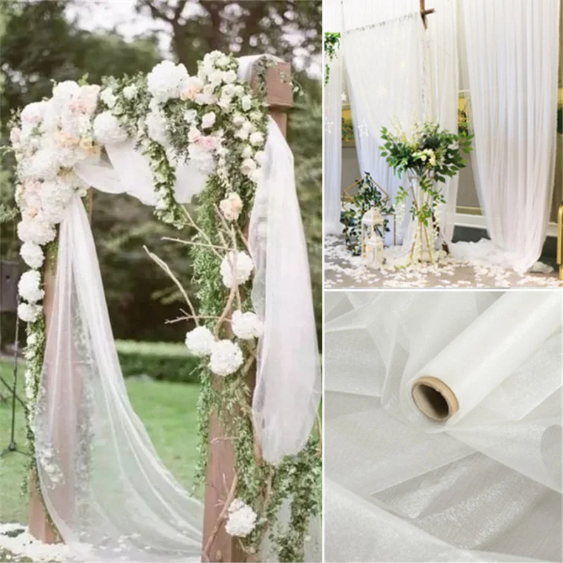 5/10M Wedding Decoration Crystal Tulle Roll Organza Sheer Fabric For Wedding Arch Birthday Party Backdrop DIY Decor Chair Sash